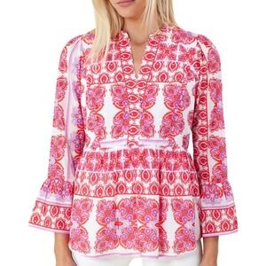 Hale Bob pink‎ white peasant boho top blouse NWOT sz S